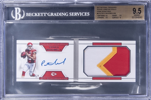 2017 Panini National Treasures "Rookie Jumbo Materials Prime Signatures" #PM Patrick Mahomes II Signed Patch Rookie Booklet (#30/99) - BGS GEM MINT 9.5/BGS 10